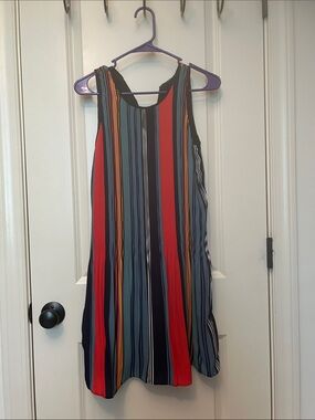 Carolina Belle Sleeveless Striped Dress in Navy, Red & Teal